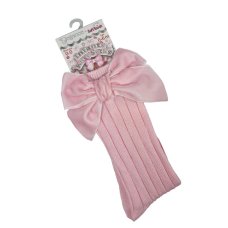 S360-P: Pink Knee Length Socks w/Velvet Bow (0-24 Months)